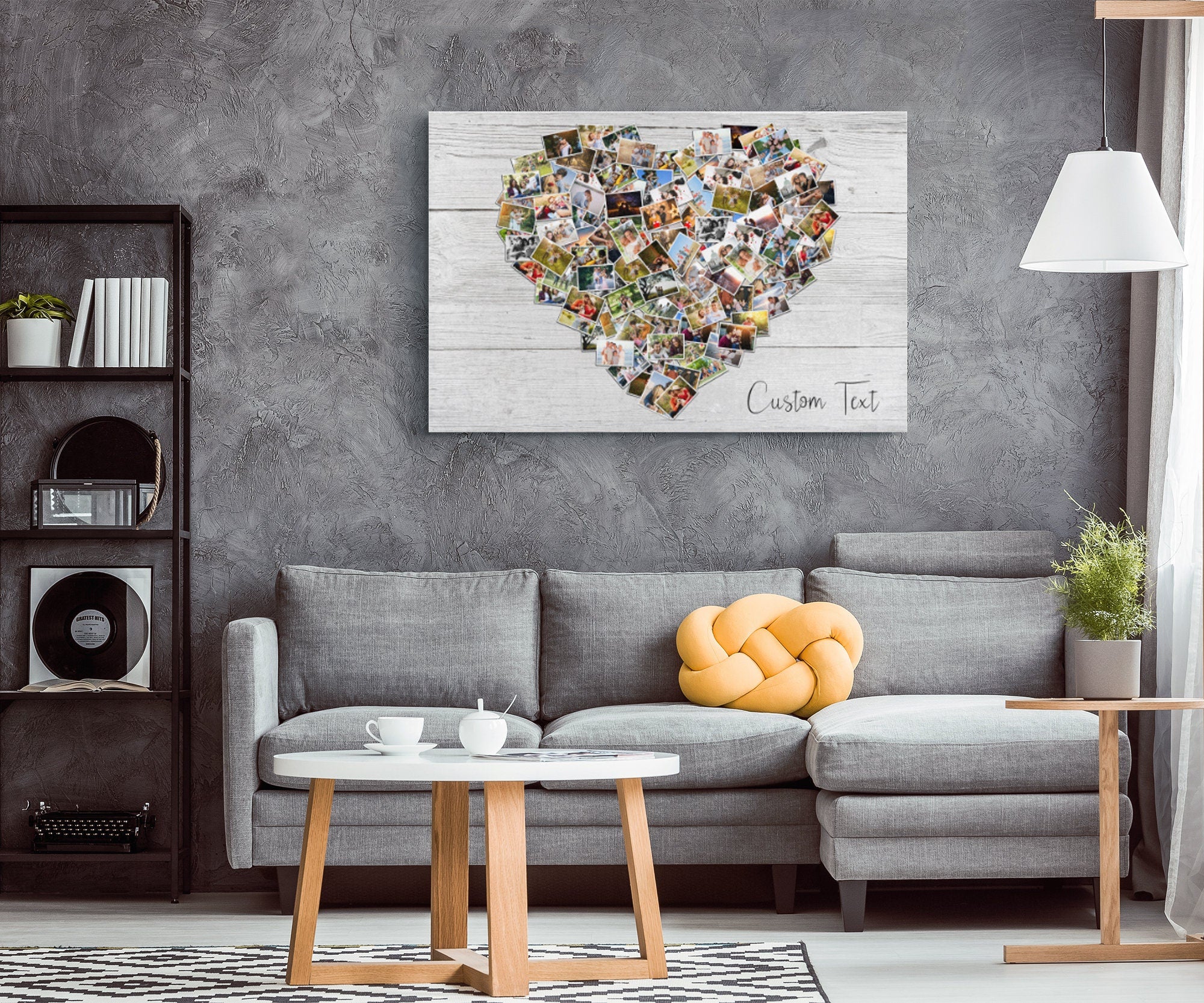 Family Photo Heart Collage: Personalized Canvas Print, Wood Effect