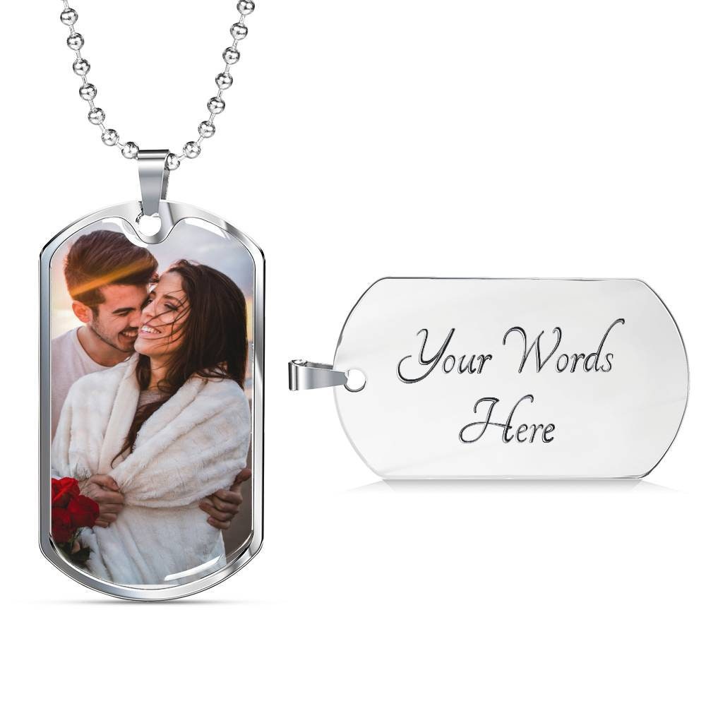Custom Photo Dog Tag Necklace: Engraved Military Pendant, Memorial Gift