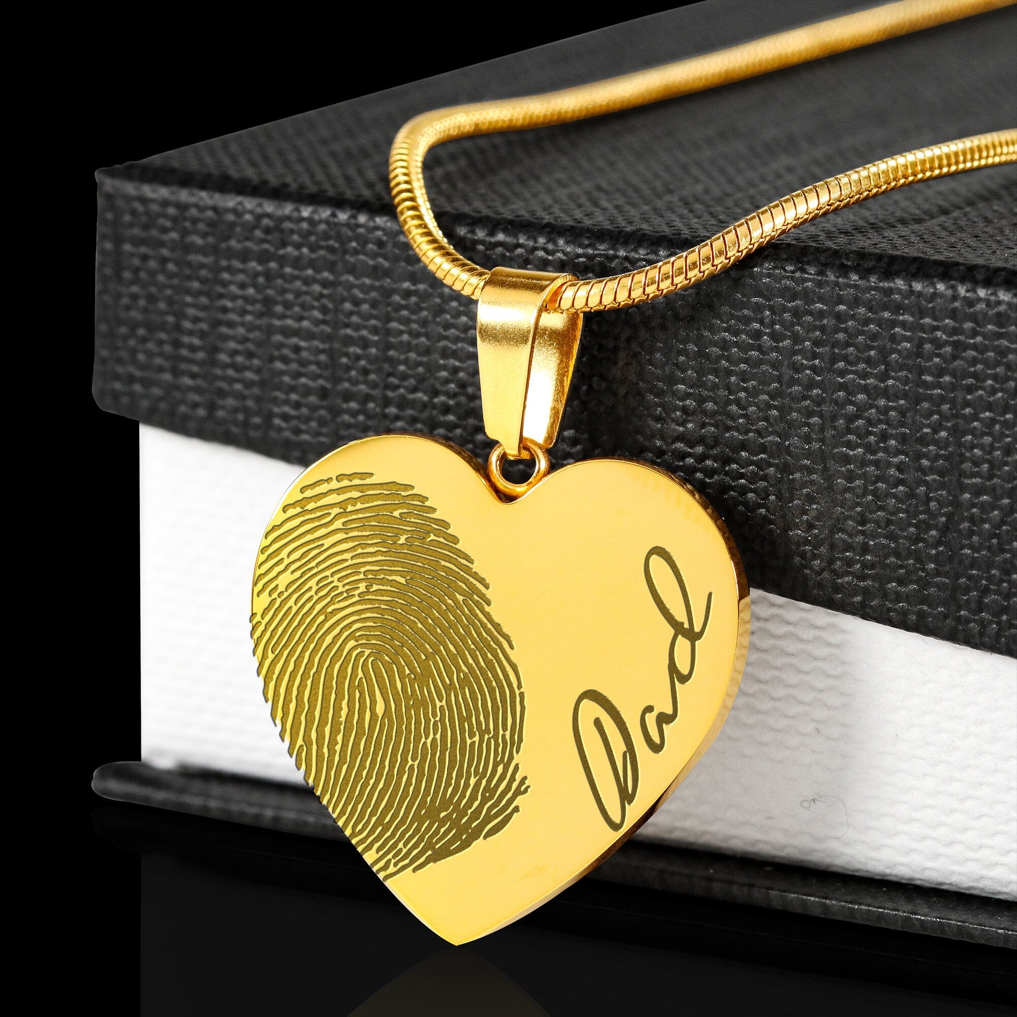 Personalized Fingerprint Heart Necklace: Engraved Handwriting, Gold or Silver