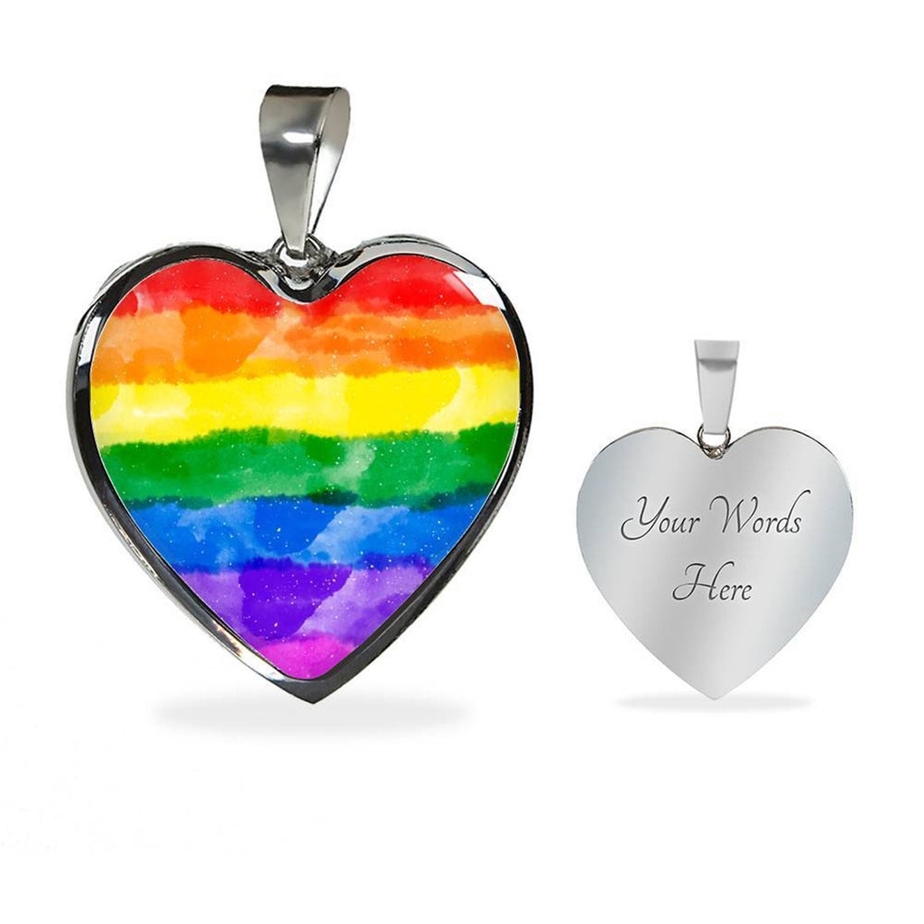 Rainbow Heart Pendant Necklace: LGBT Pride Jewelry, Personalized Engraving