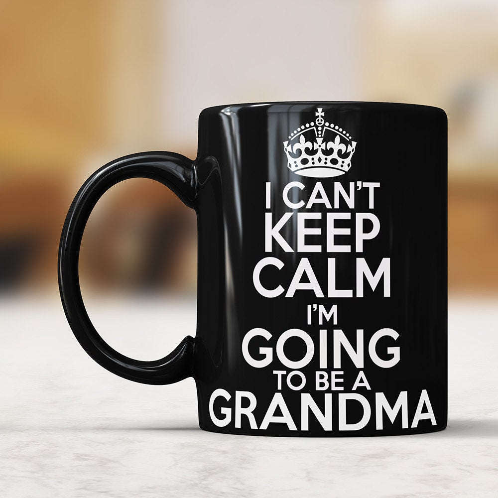Pregnancy Reveal Black Coffee Mug - New Grandma Gift