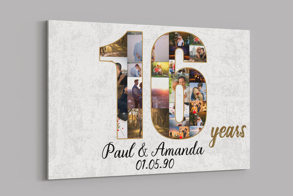 16th Anniversary Gifts Custom Collage Photo Canvas Personalized Wall Art Wedding Anniversary Gift 16 Years Married Gift Wife Husband Present