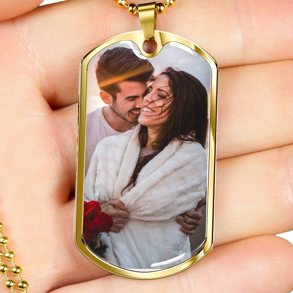 Custom Photo Dog Tag Necklace: Engraved Military Pendant, Memorial Gift