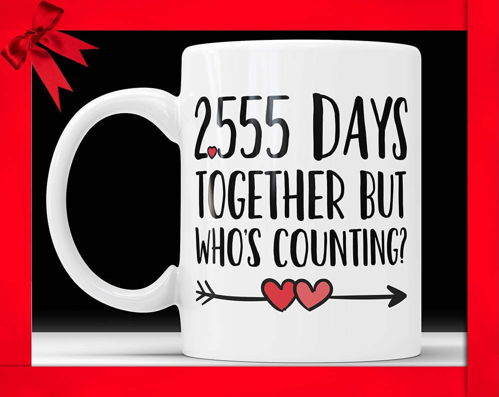 7th Anniversary Coffee Mug - 2555 Days Together But Who's Counting Funny Wedding Anniversary Gift, Seven year Anniversary, Jubilee Gift Cup