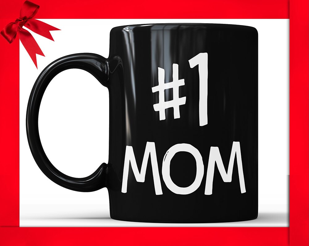 1 Mom Black Coffee Mug - Number One Mom Ceramic Coffee Cup Perfect Gift For Mother Mothers Day Gifts From Daughter Son