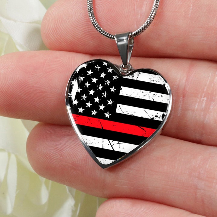 Personalized Thin Red Line Heart Pendant: Firefighter Wife Gift