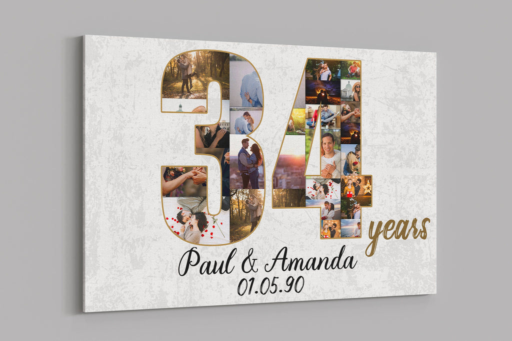 34th Anniversary Gifts Custom Collage Photo Canvas Personalized Wall Art Wedding Anniversary Gift 34 Years Married Gift Wife Husband Present