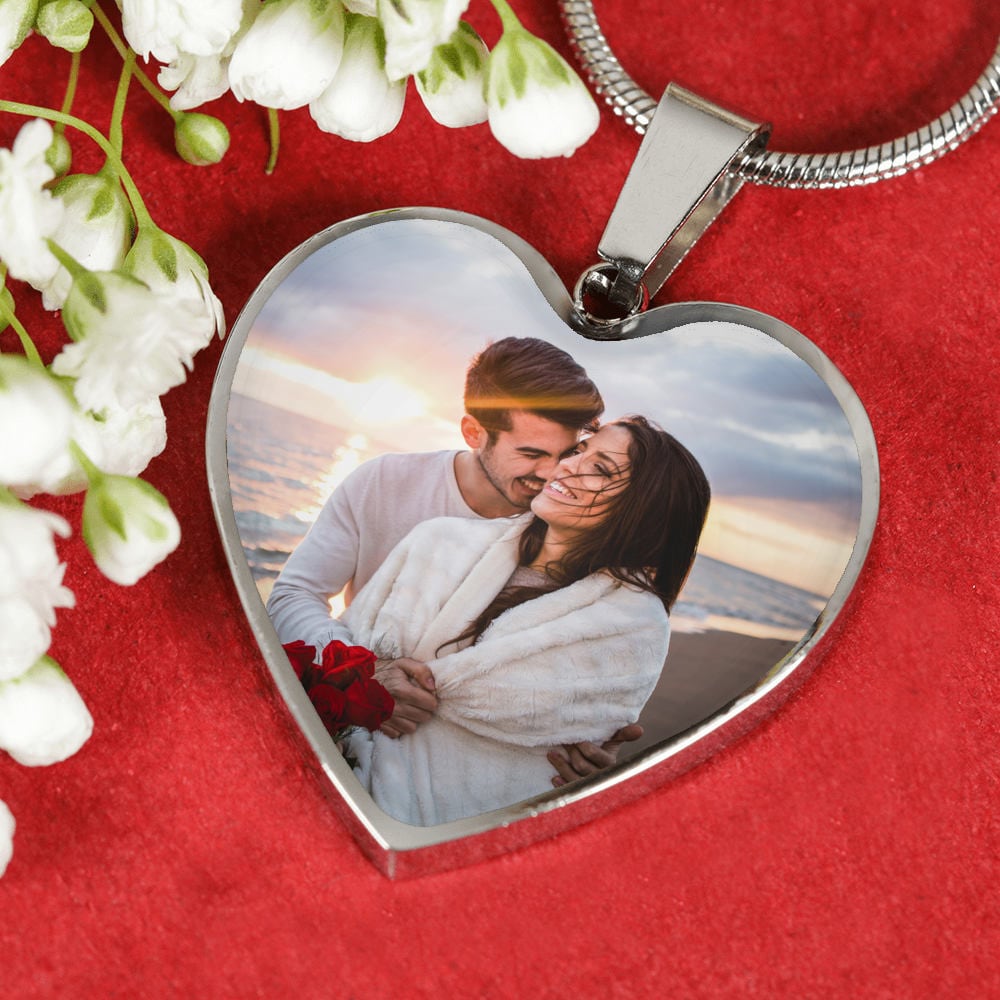 Personalized Custom Heart Photo Necklace Gold Silver Engraved Picture Pendant Anniversary Gift For Wife From Husband Love Gift Girlfriend
