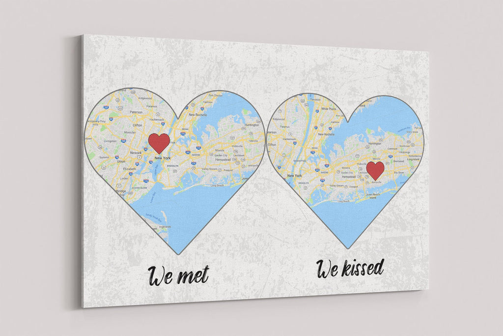 Personalized Map Canvas Print: Engagement, Anniversary Location Gift