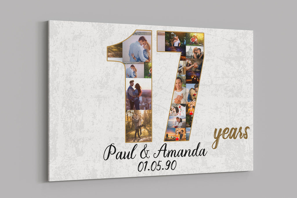 17th Anniversary Gifts Custom Collage Photo Canvas Personalized Wall Art Wedding Anniversary Gift 17 Years Married Gift Wife Husband Present