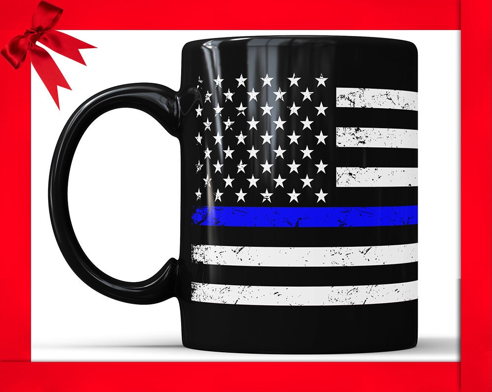 Thin Blue Line Mug: American Flag Police Coffee Cup