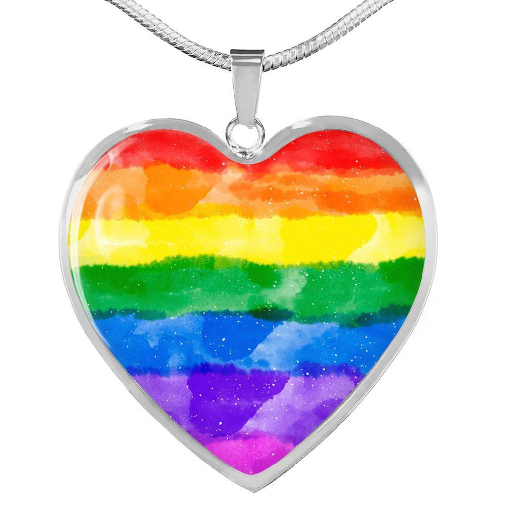 Rainbow Heart Pendant Necklace: LGBT Pride Jewelry, Personalized Engraving