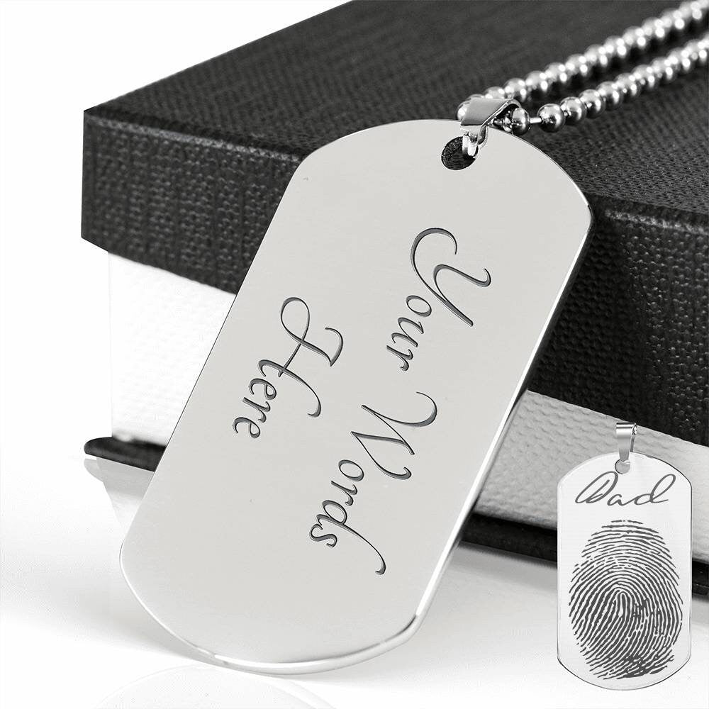 Fingerprint Dog Tag Necklace: Gold/Silver Handwriting Jewelry