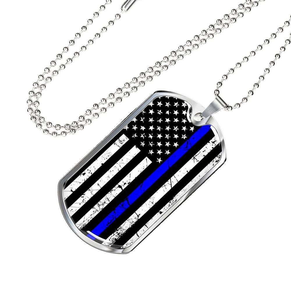 Personalized Thin Blue Line Dog Tag Necklace: Police Wife/Cop Gift