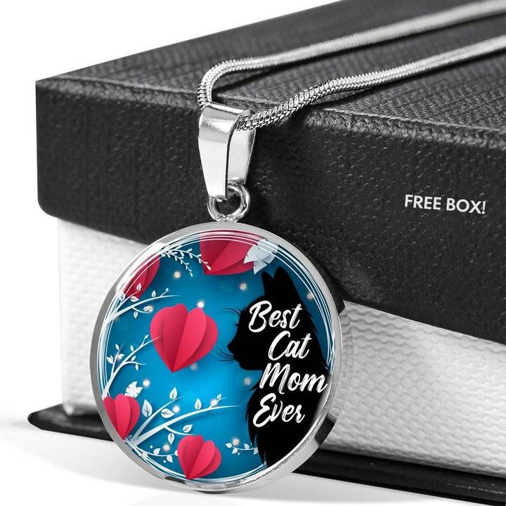 Engraved Cat Mom Pendant Necklace: 18k Gold, Surgical Steel