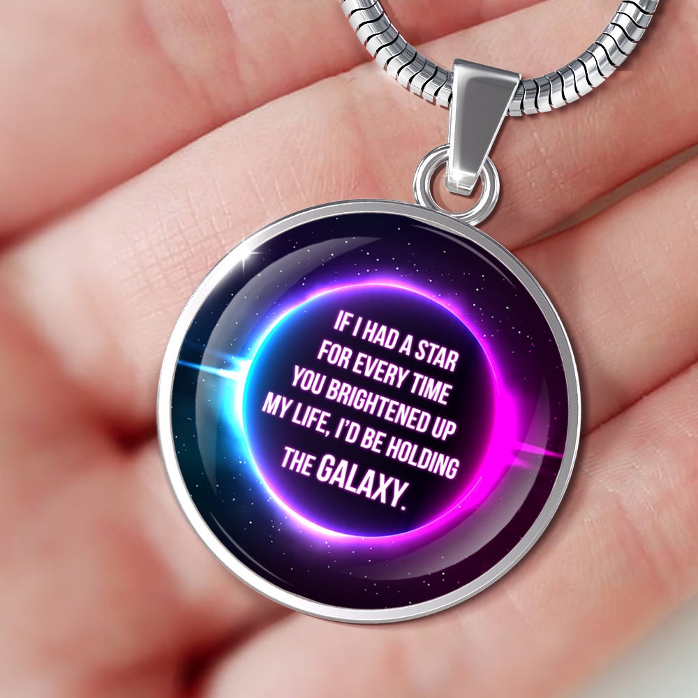 Personalized Galaxy Pendant Necklace: Engraved Quote, Surgical Steel