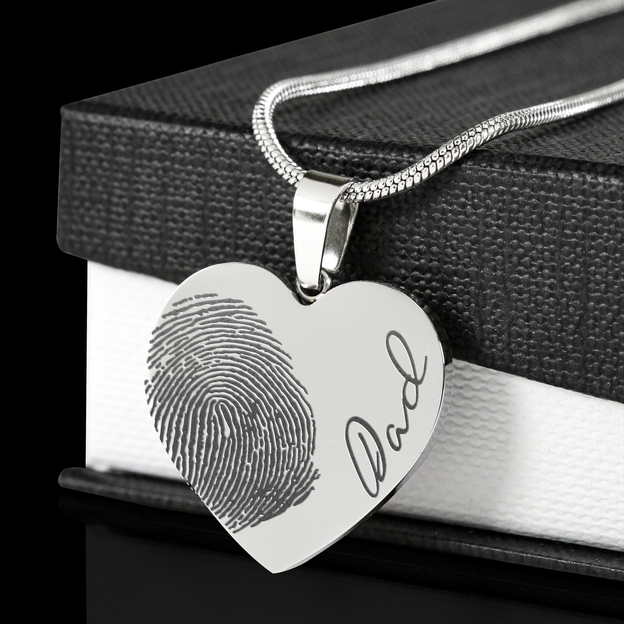 Personalized Fingerprint Heart Necklace: Engraved Handwriting, Gold or Silver