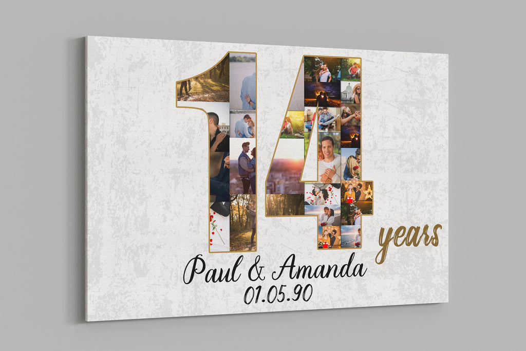 14th Anniversary Gifts Custom Collage Photo Canvas Personalized Wall Art Wedding Anniversary Gift 14 Years Married Gift Wife Husband Present