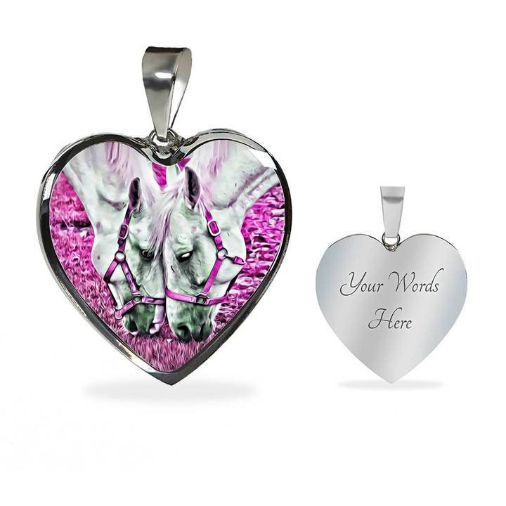 Personalized Horse Heart Pendant: 18k Gold Finish, Engraved Necklace