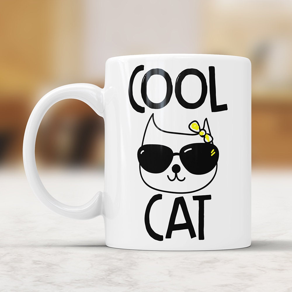 Cool Cat Coffee Mug - Funny Ceramic Coffee Cup Cat Face Perfect Gift For Cat Lovers Gift Mug For Women