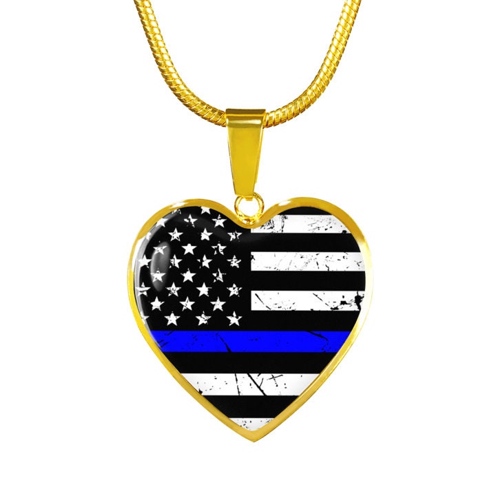 Personalized Thin Blue Line Heart Pendant Necklace: Engraved Police Gift