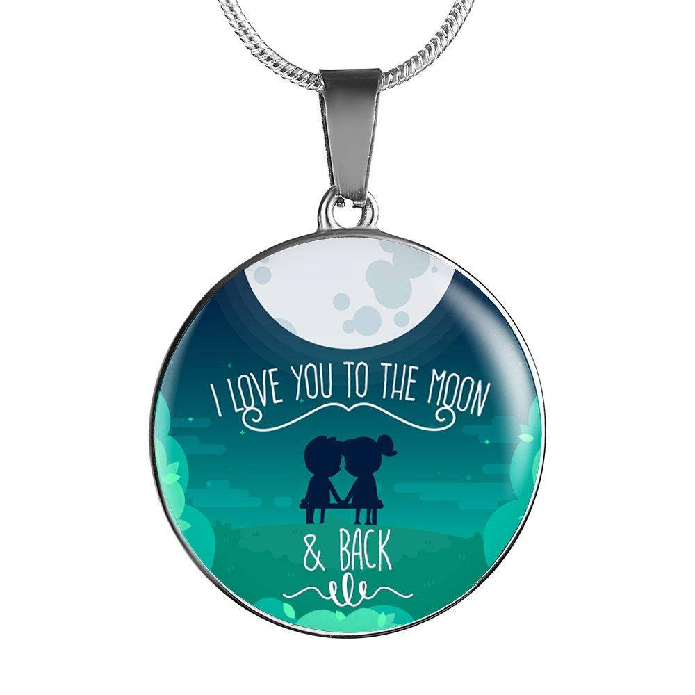 I Love You To The Moon And Back Necklace: Surgical Steel Pendant, Wife Gift