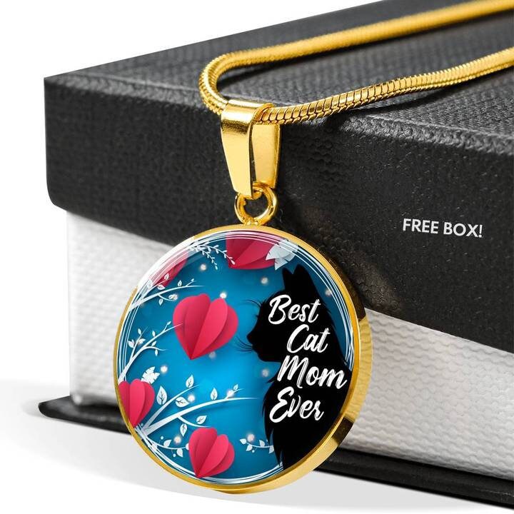 Engraved Cat Mom Pendant Necklace: 18k Gold, Surgical Steel