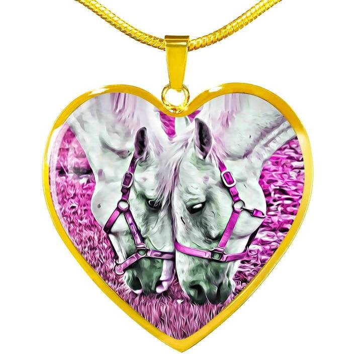 Personalized Horse Heart Pendant: 18k Gold Finish, Engraved Necklace