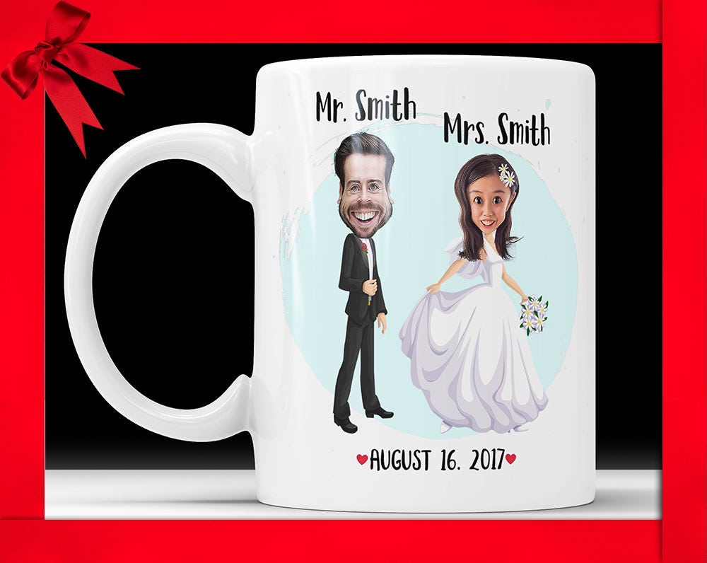 Personalized Wedding Caricature Mug: Custom Bride & Groom Gift