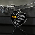 42nd Anniversary Bangle: Engraved Heart Pendant, Gold Finish