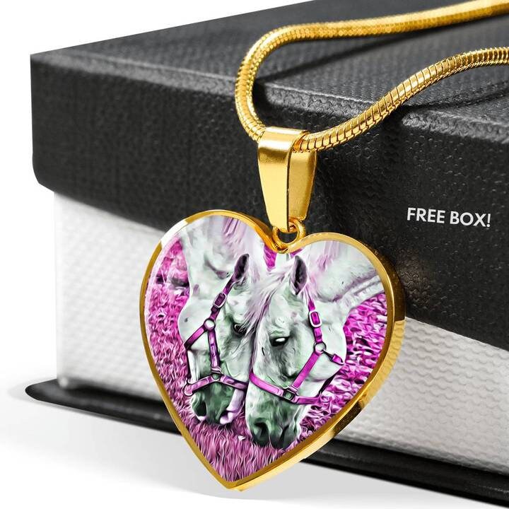 Personalized Horse Heart Pendant: 18k Gold Finish, Engraved Necklace
