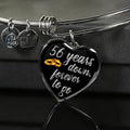56th Anniversary Bangle Bracelet: Engraved Heart Pendant, Gold Finish