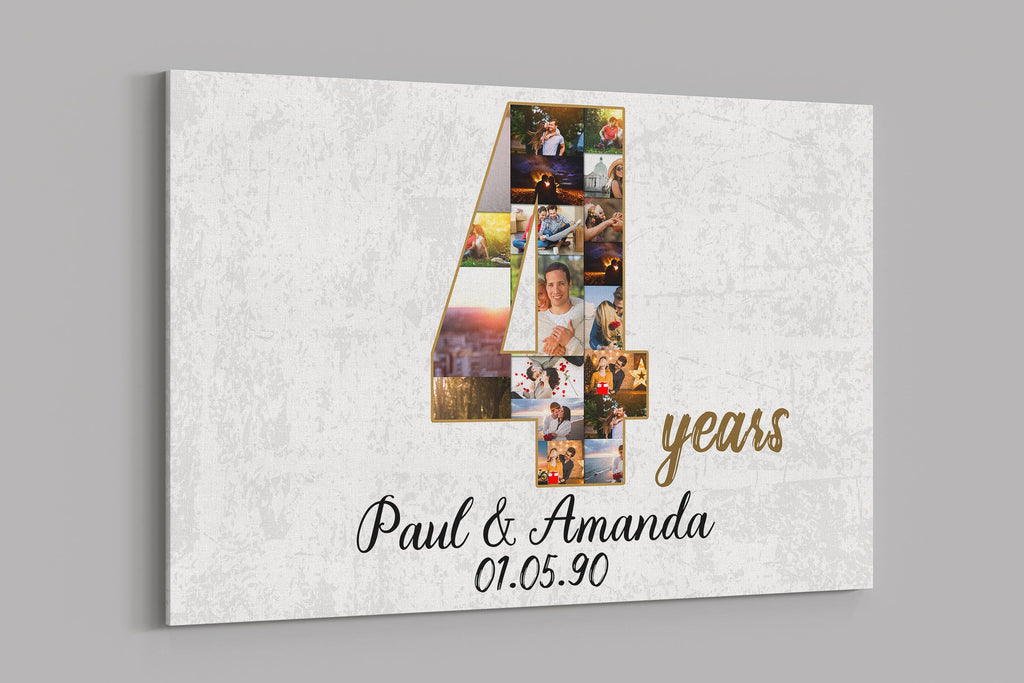 4th Anniversary Gifts Custom Collage Photo Canvas Personalized Wall Art Wedding Anniversary Gift 4 Year Married Gift Wife Husband Present
