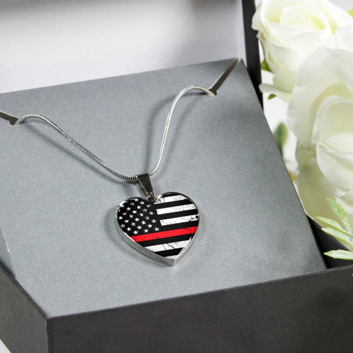Personalized Thin Red Line Heart Pendant: Firefighter Wife Gift