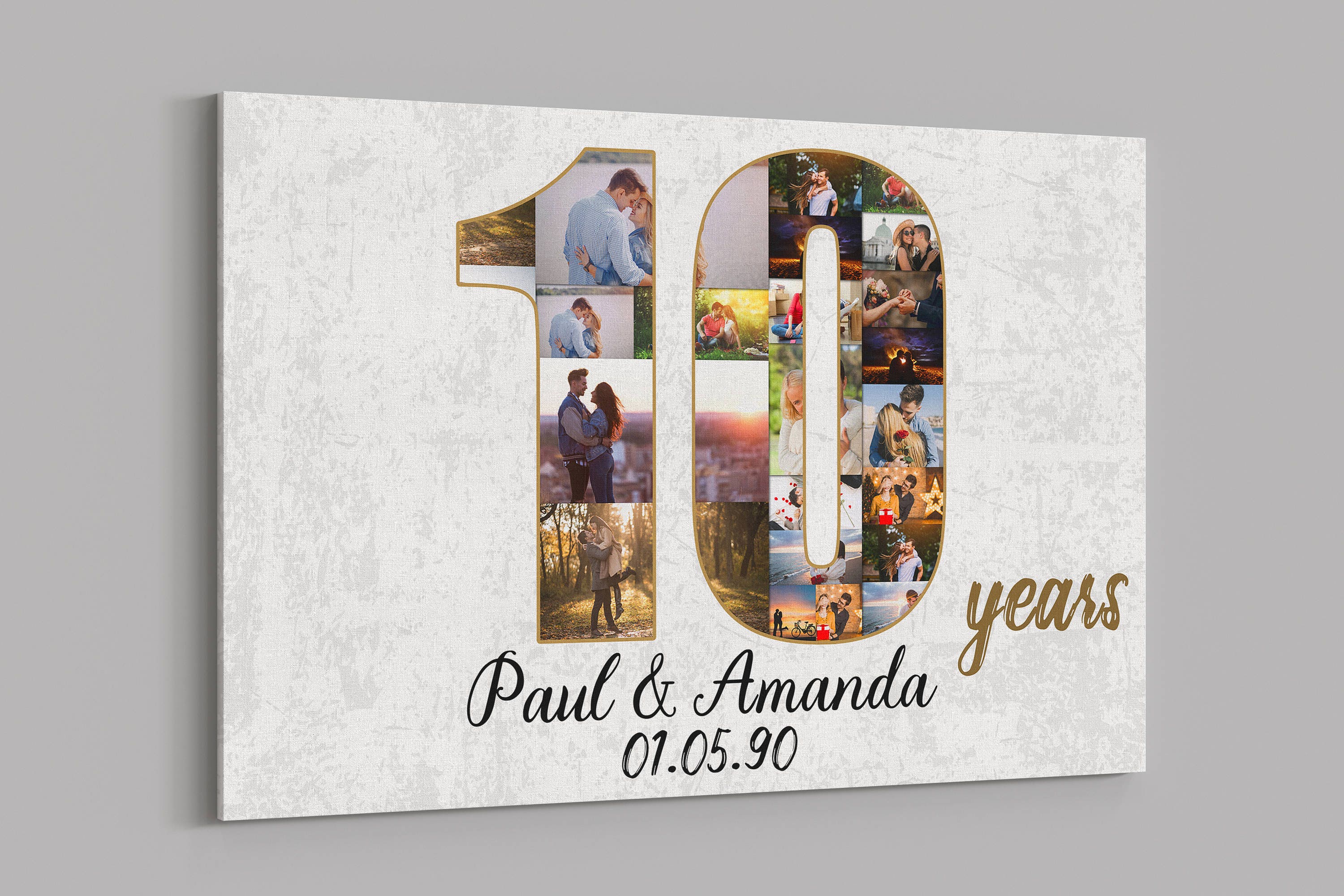 10th Anniversary Photo Collage Canvas: Personalized Wall Art Gift
