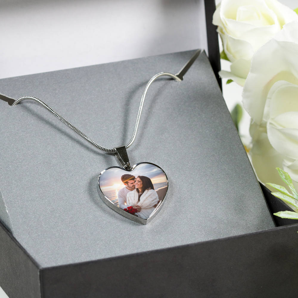 Personalized Custom Heart Photo Necklace Gold Silver Engraved Picture Pendant Anniversary Gift For Wife From Husband Love Gift Girlfriend