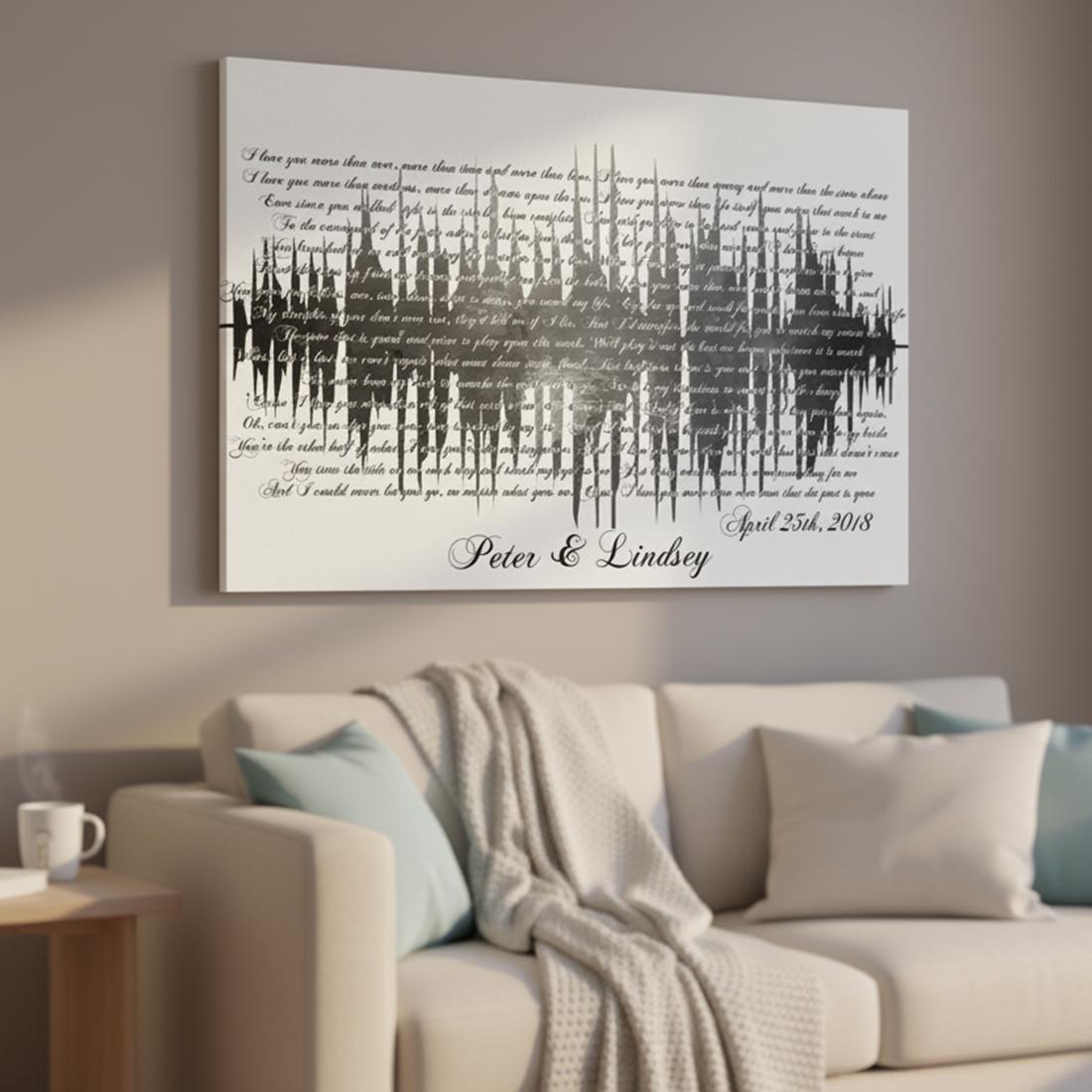 Personalized Sound Wave Art Canvas with Custom Names & Date – 2nd Anniversary, Wedding, Couple Gift, Song Lyric or Voice Message Wall Decor