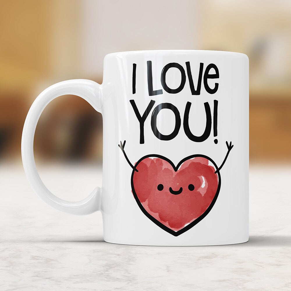 I Love You Cute Coffee Mug With Heart - Love Mug Cup For Him  or For Her Perfect Valentines Day Gift For Boyfriend Girlfriend
