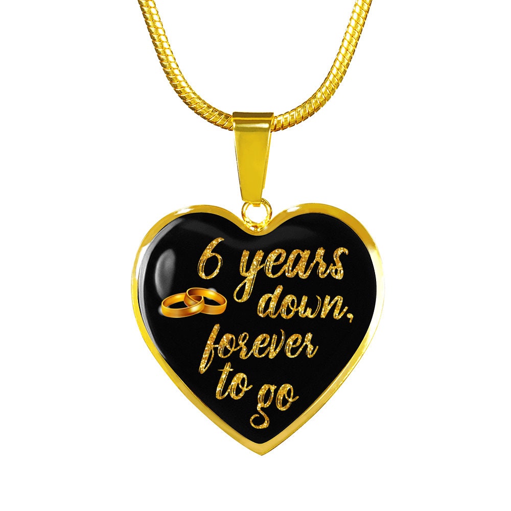 6th Anniversary Gift For Wife Woman For Her For Girlfriend 6 Years Anniversary Necklace Jewelry Engraved Necklace Heart Gold Silver Pendant