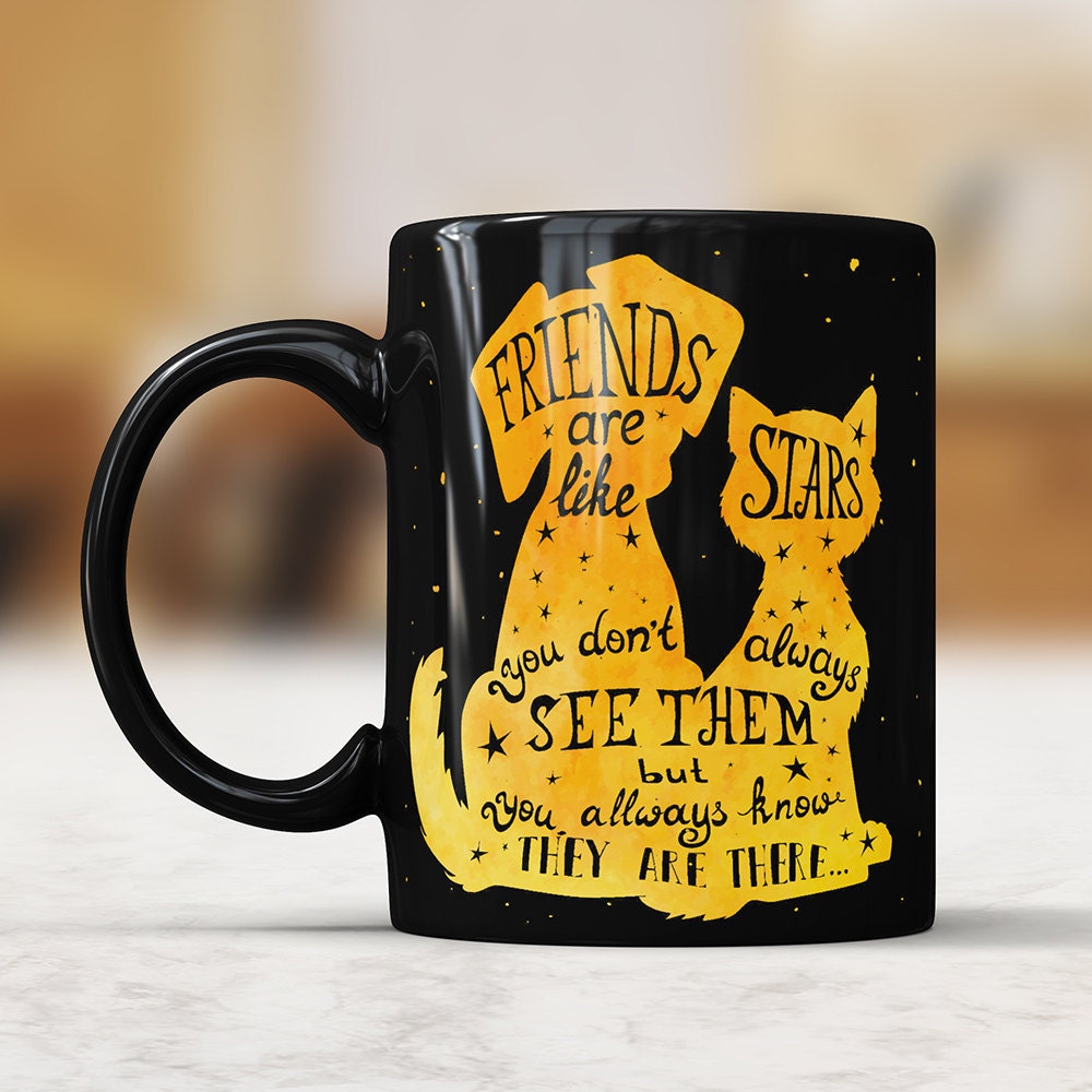 Friends Are Like Stars Black Coffee Mug - Cute Ceramic Friendship Mug Best Friend Gift For Birthday Quote Mug