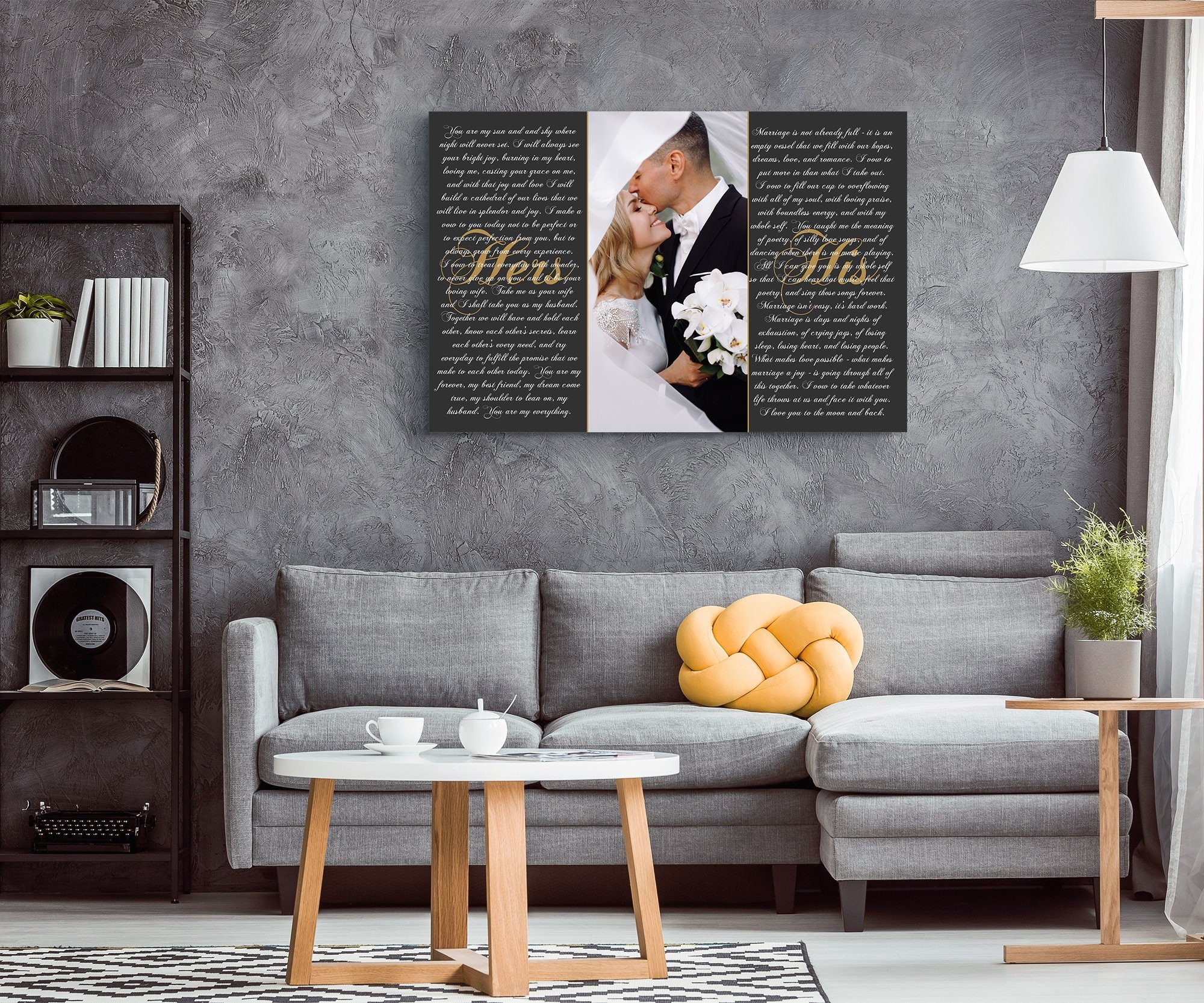 Wedding Vows Mr and Mrs, Custom Vows, His and Hers Vows Wedding Canvas Art 5th Wedding Anniversary Gift Wedding Song Lyrics Art First Dance