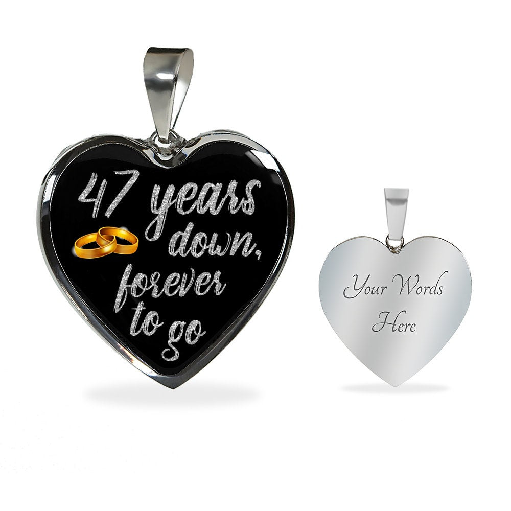 47th Anniversary Necklace: Engraved Heart Pendant, Gold & Silver Finish