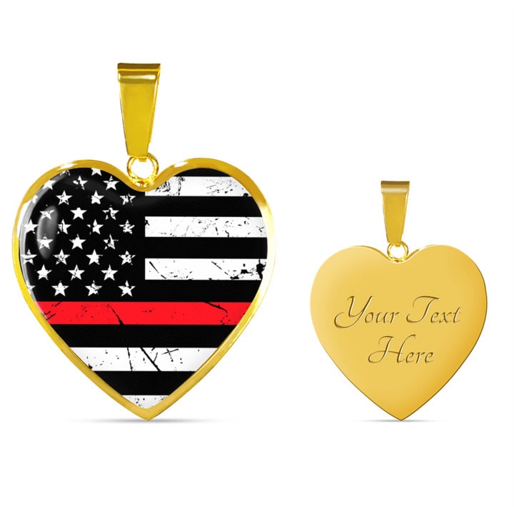 Personalized Thin Red Line Heart Pendant: Firefighter Wife Gift
