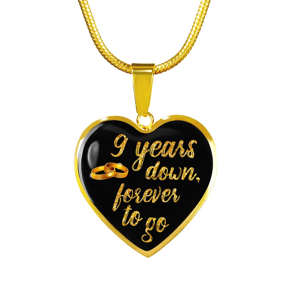 9th Anniversary Gift For Wife Woman For Her For Girlfriend 9 Years Anniversary Necklace Jewelry Engraved Necklace Heart Gold Silver Pendant