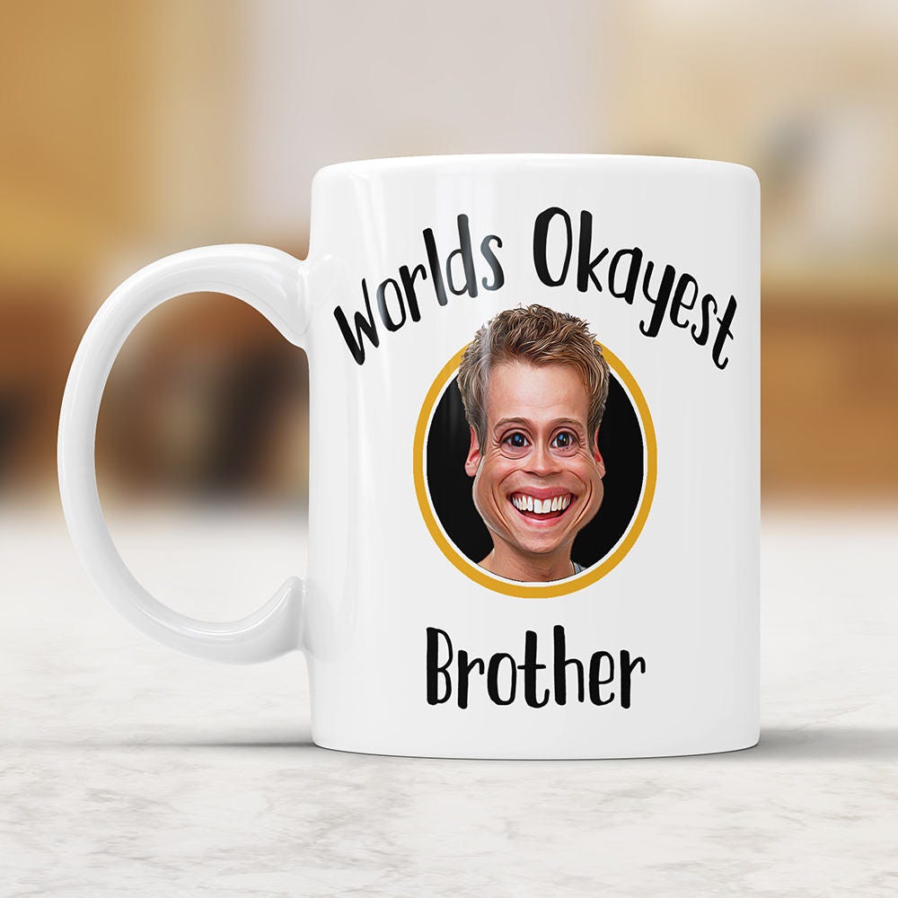 Personalized Caricature Coffee Mug: Worlds Okayest Brother Funny Novelty Gift