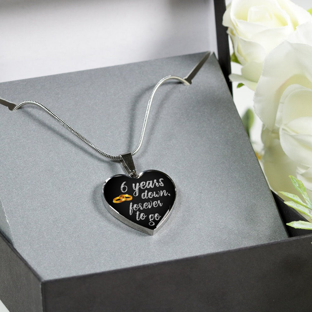 6th Anniversary Gift For Wife Woman For Her For Girlfriend 6 Years Anniversary Necklace Jewelry Engraved Necklace Heart Gold Silver Pendant