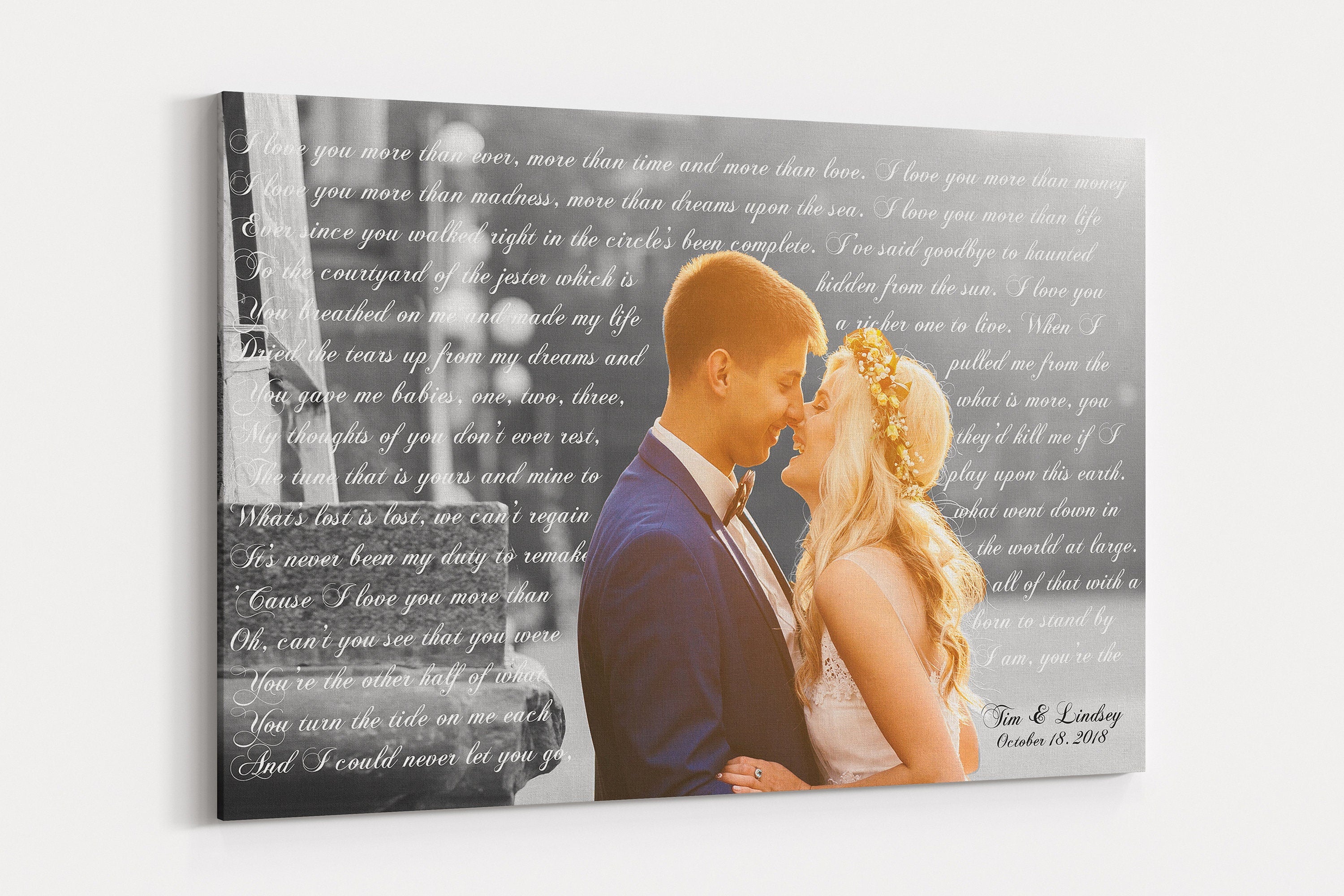 Custom First Dance Song Lyrics on Canvas - Wedding Vows Keepsake