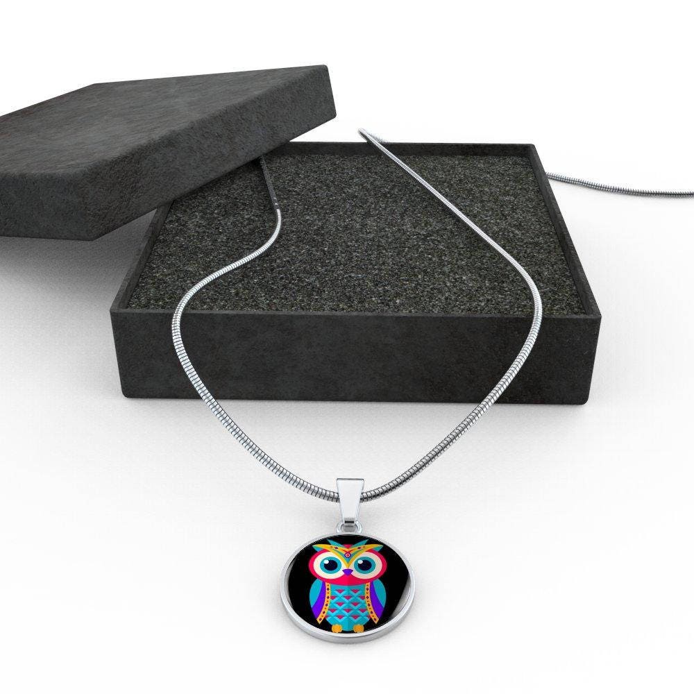 Colorful Owl Pendant Necklace: Surgical Steel, Adjustable Chain