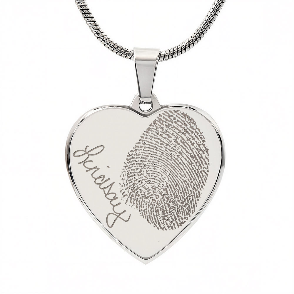 Personalized Fingerprint Heart Necklace: Engraved Handwriting, Gold or Silver