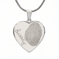 Personalized Fingerprint Heart Necklace: Engraved Handwriting, Gold or Silver